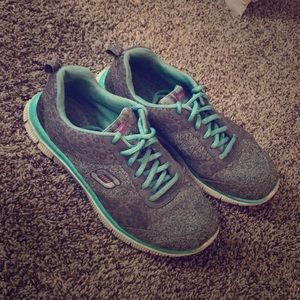 Teal and grey Skechers